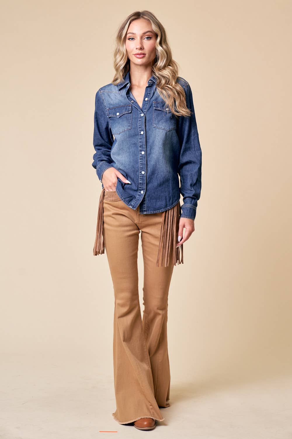 Western Dark Wash Snap Front Denim Shirt