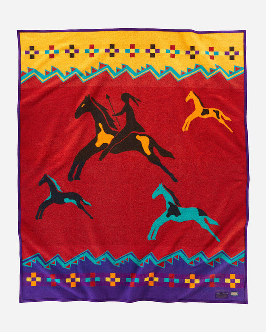 Red Native American Blanket with Horses
