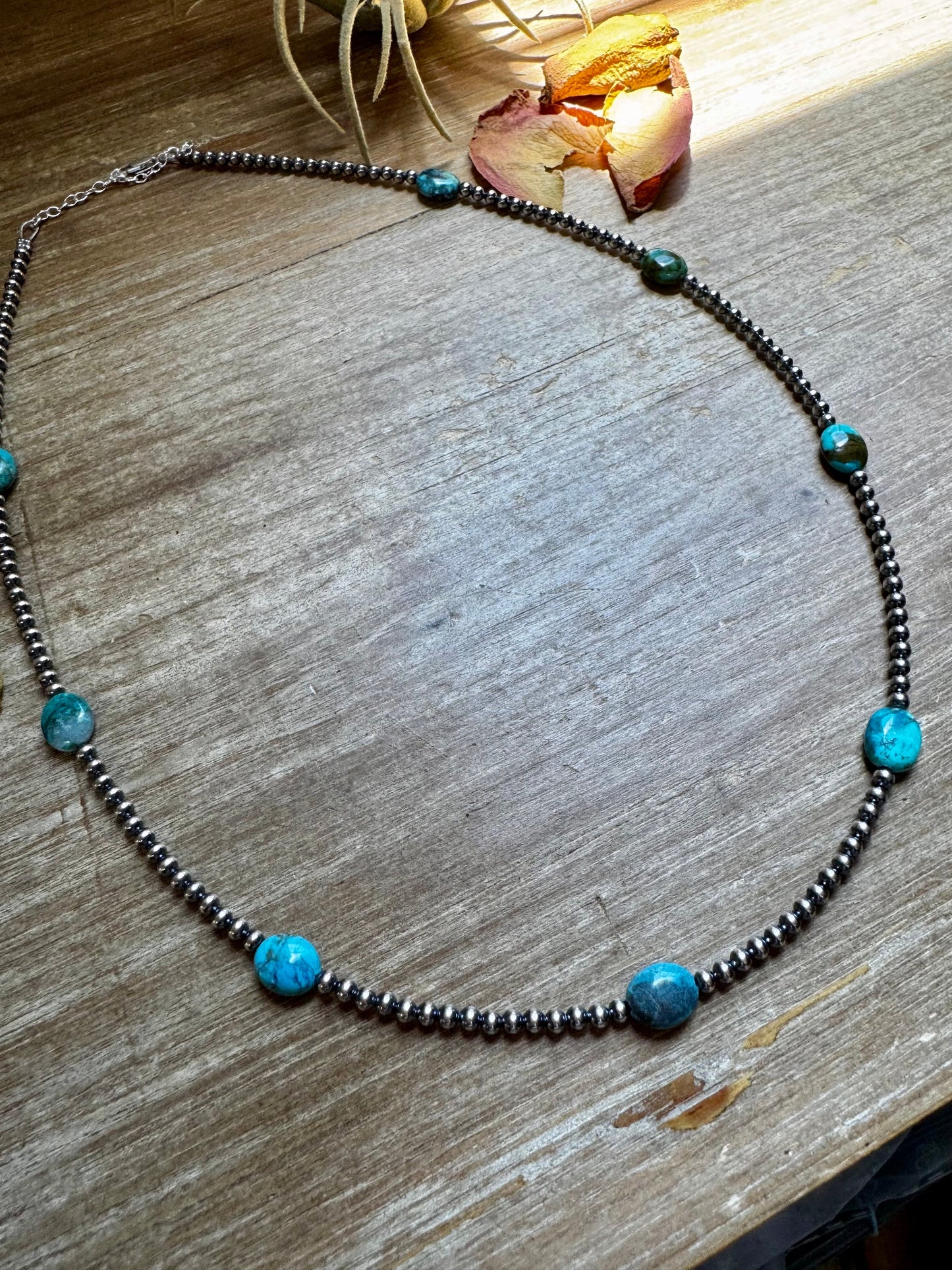 21” Necklace – Sterling Silver Pearls & High-Grade Oval Turquoise