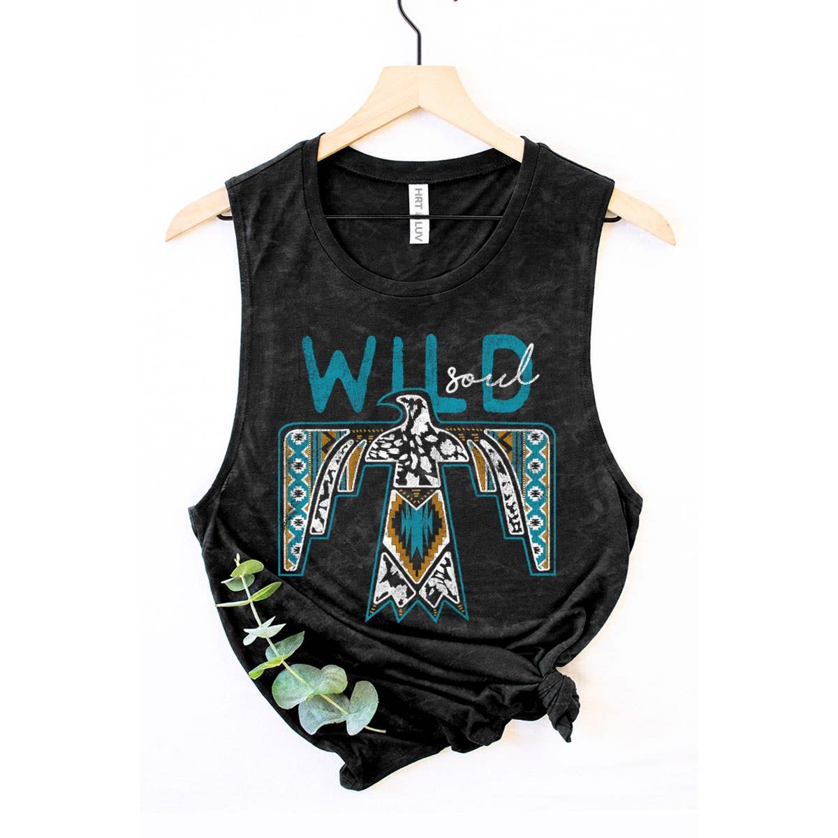 Black tank top with Wild Soul graphic.