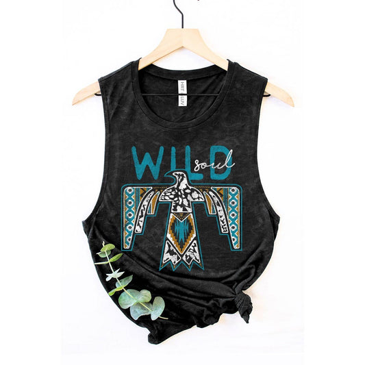 Black tank top with Wild Soul graphic.