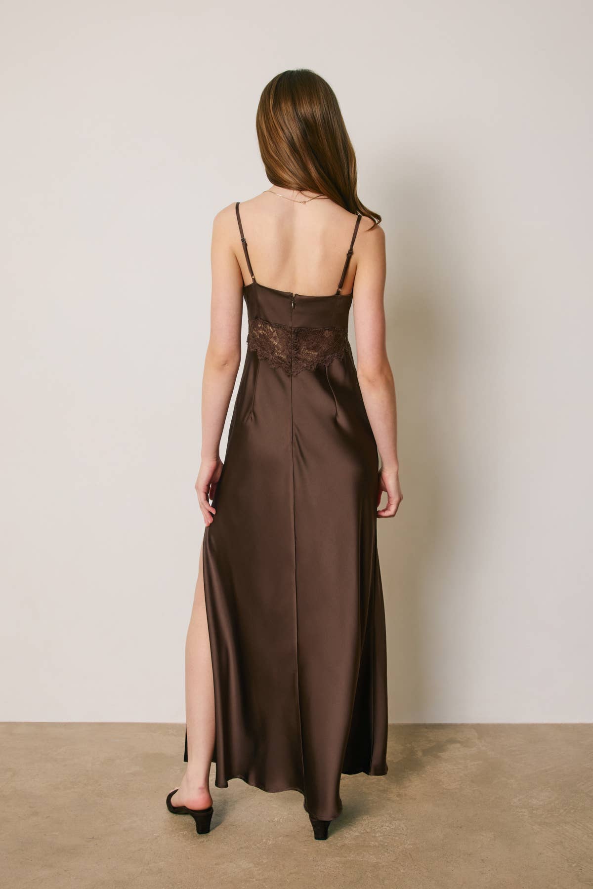 Satin Lace Detail Maxi Slip Dress