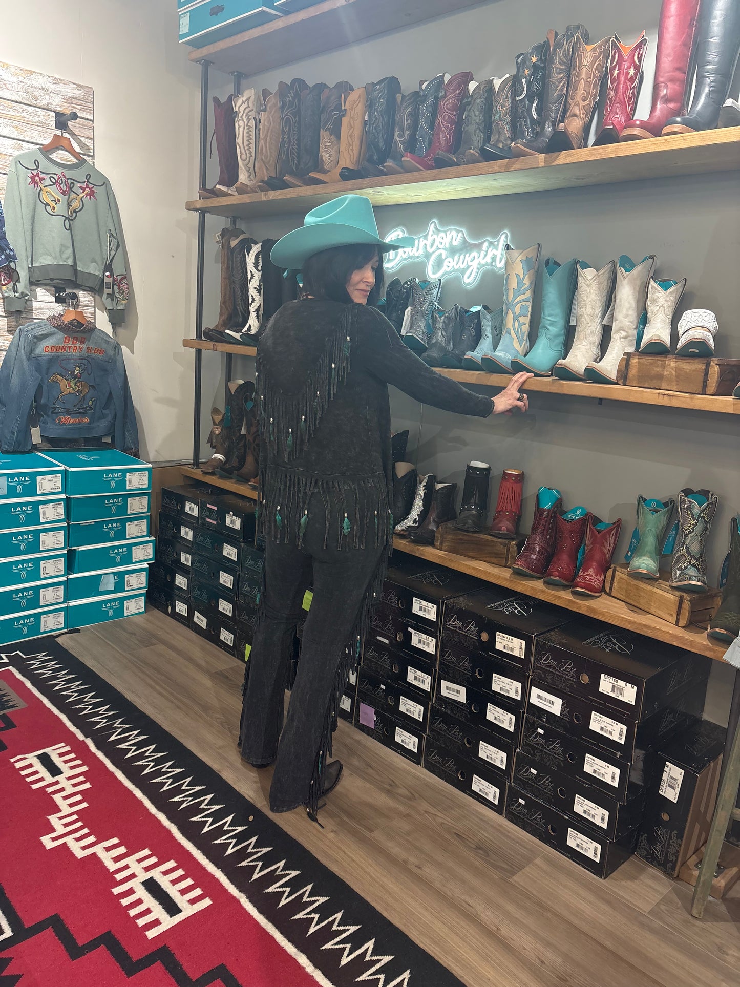 Short V Back Fringed and Feathered Jacket by Pat Dahnke -Black