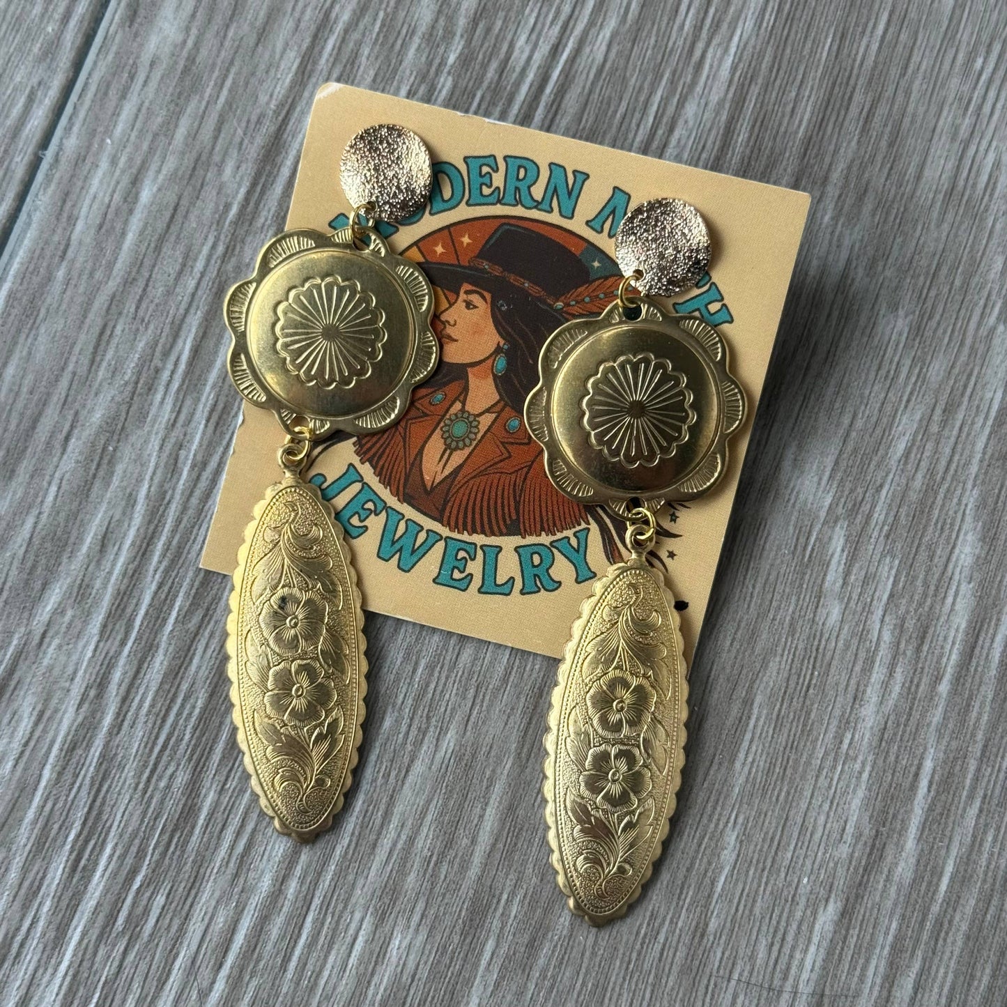 Decorative Brass Concho Earrings Lainey Wilson