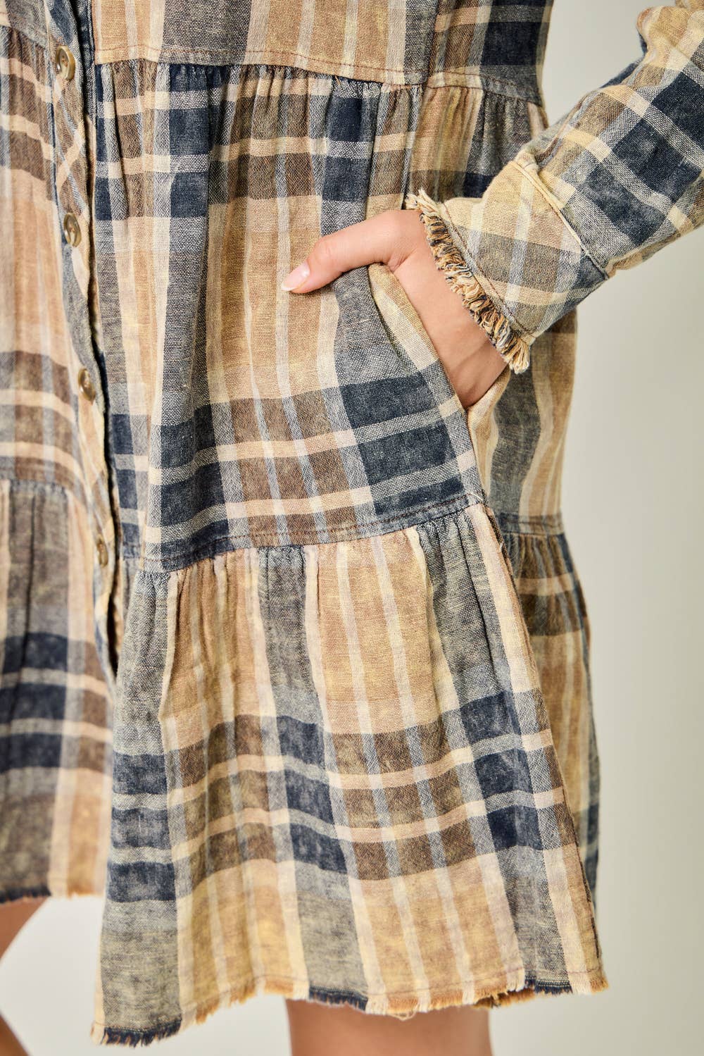 Acid Washed Tiered Coat Dress