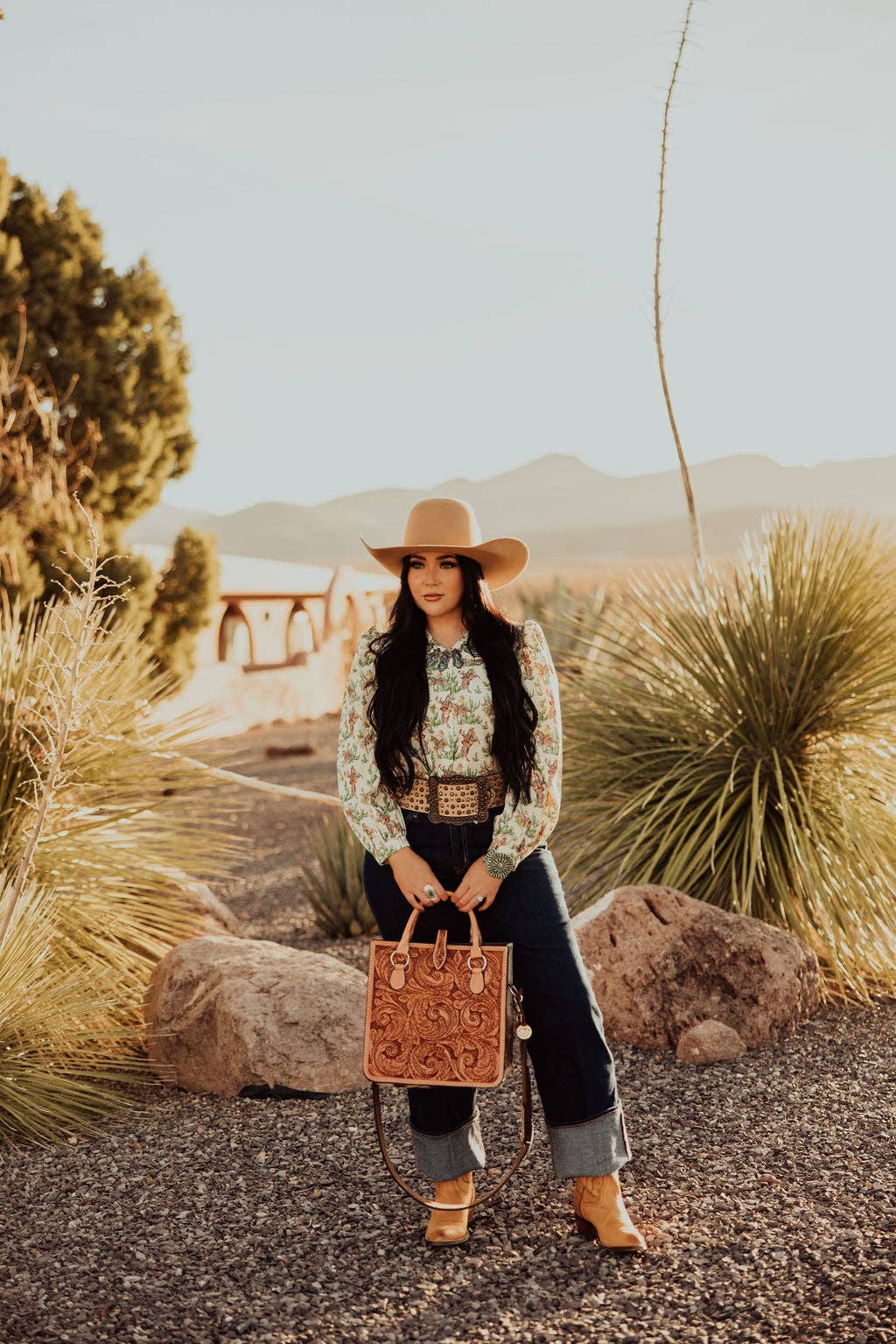 Retro Cactus Cowboy Blouse for Cowgirls