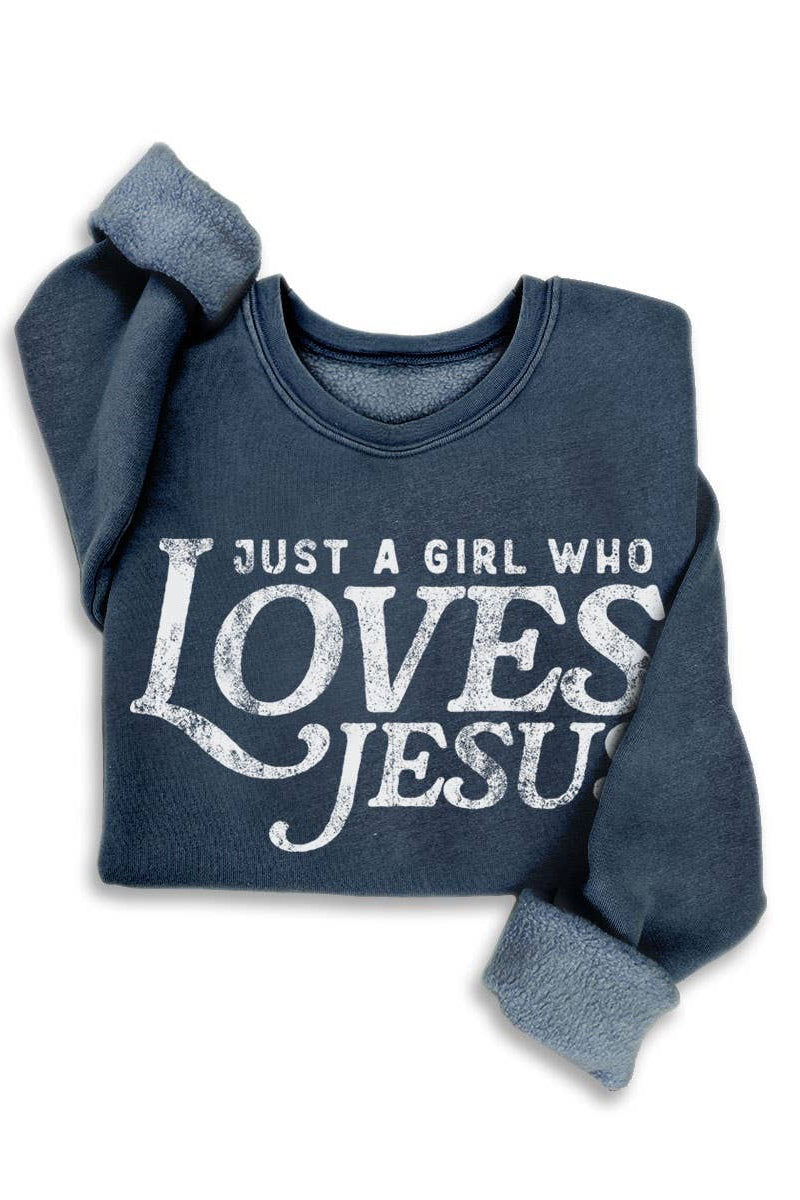 Just a Girl Who Loves Jesus Sweatshirt- Navy Blue