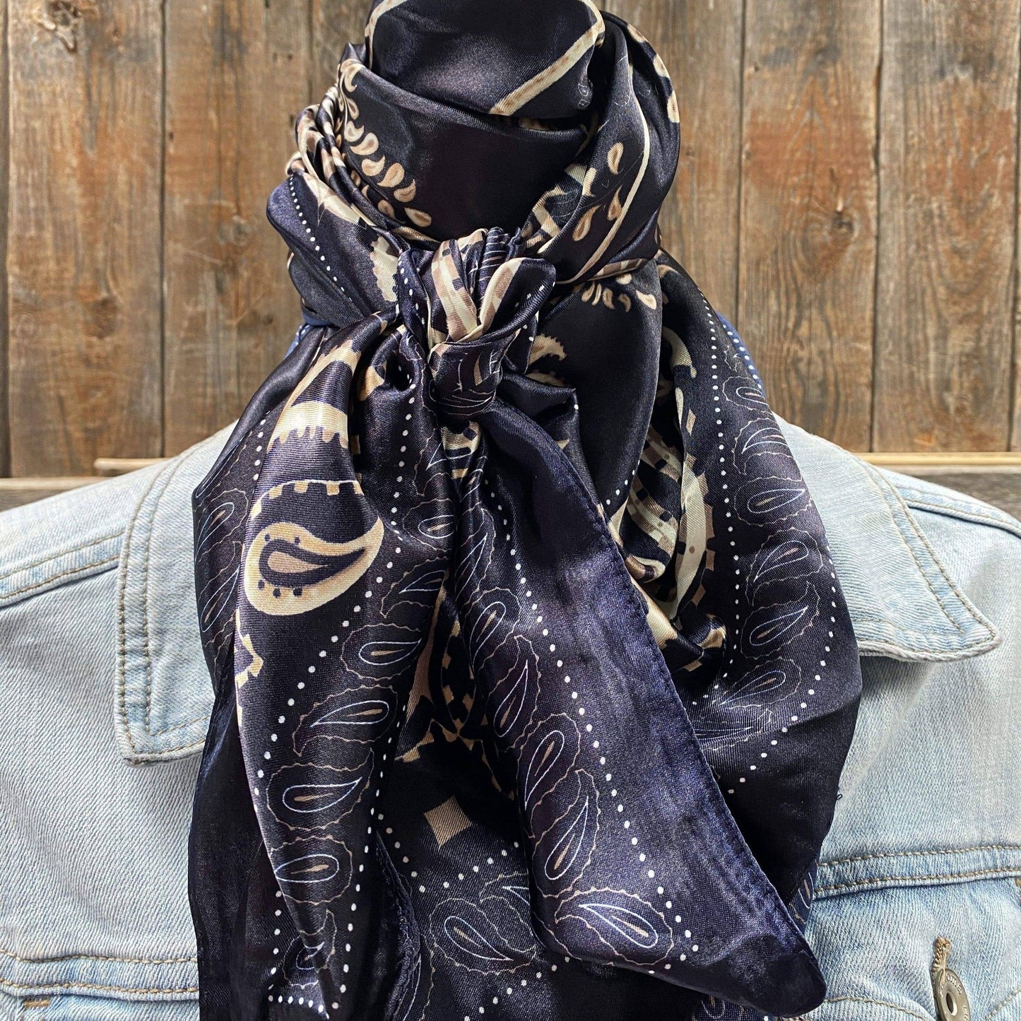 Blue and Cream Paisley Wild Rag Scarf for Cowgirls