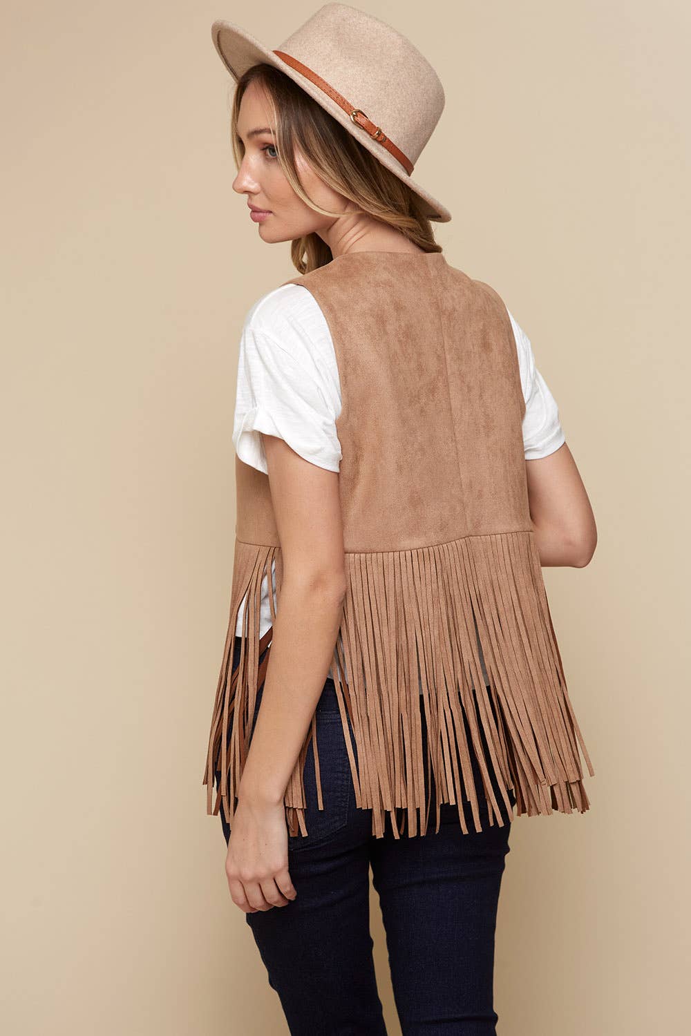 Tan Faux Suede Western Fringe Vest for Cowgirls