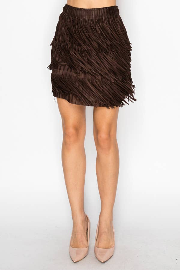 Short Layered Fringe Tiered Skirt – 4845BROWN