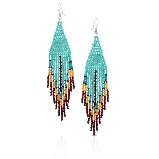Turquoise beaded fringe earrings