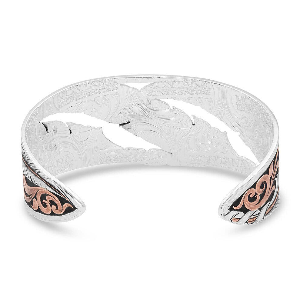 BC4222RG Silver cuff bracelet with feather design