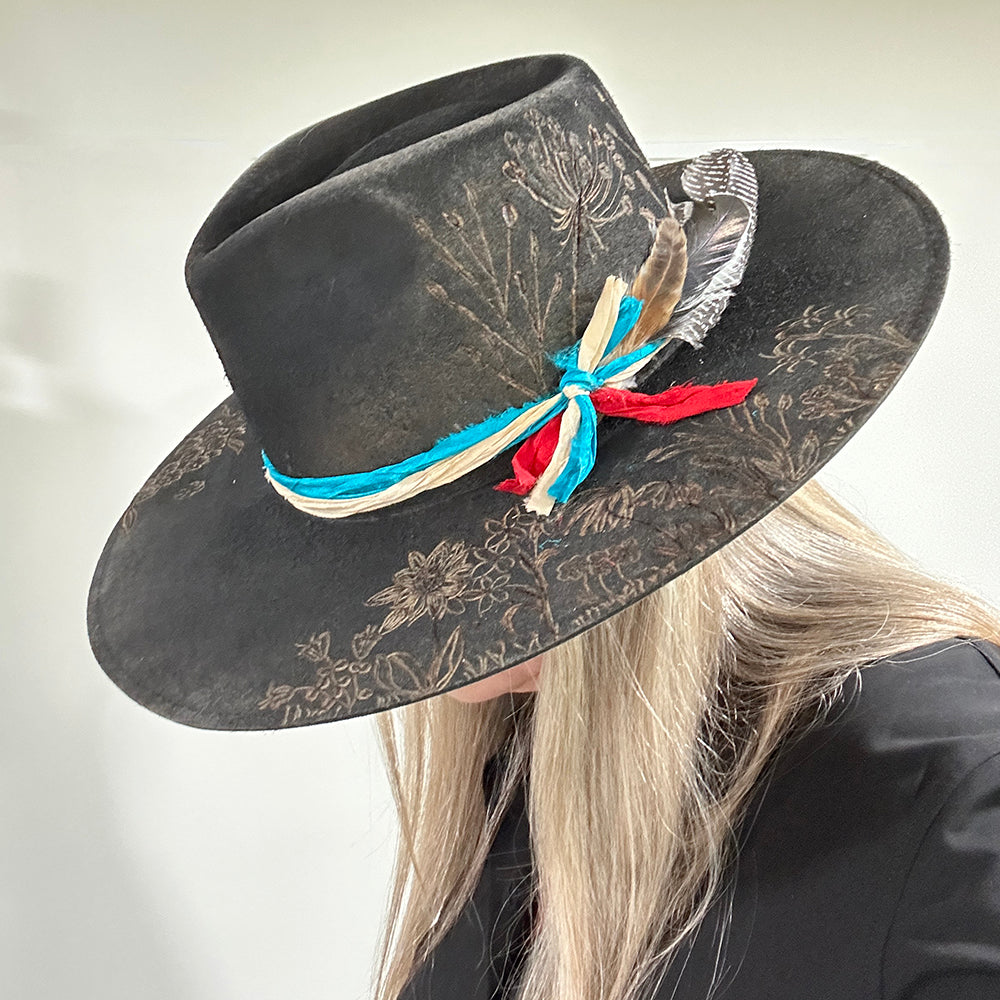 Custom Burned Cowboy Hat- Beige - Bourbon Cowgirl