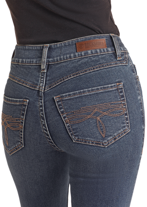 Boot Stitch Embroidery High Rise Boot Cut Jeans Rock & Roll Denim