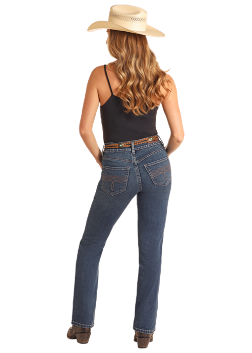 Boot Stitch Embroidery High Rise Boot Cut Jeans Rock & Roll Denim