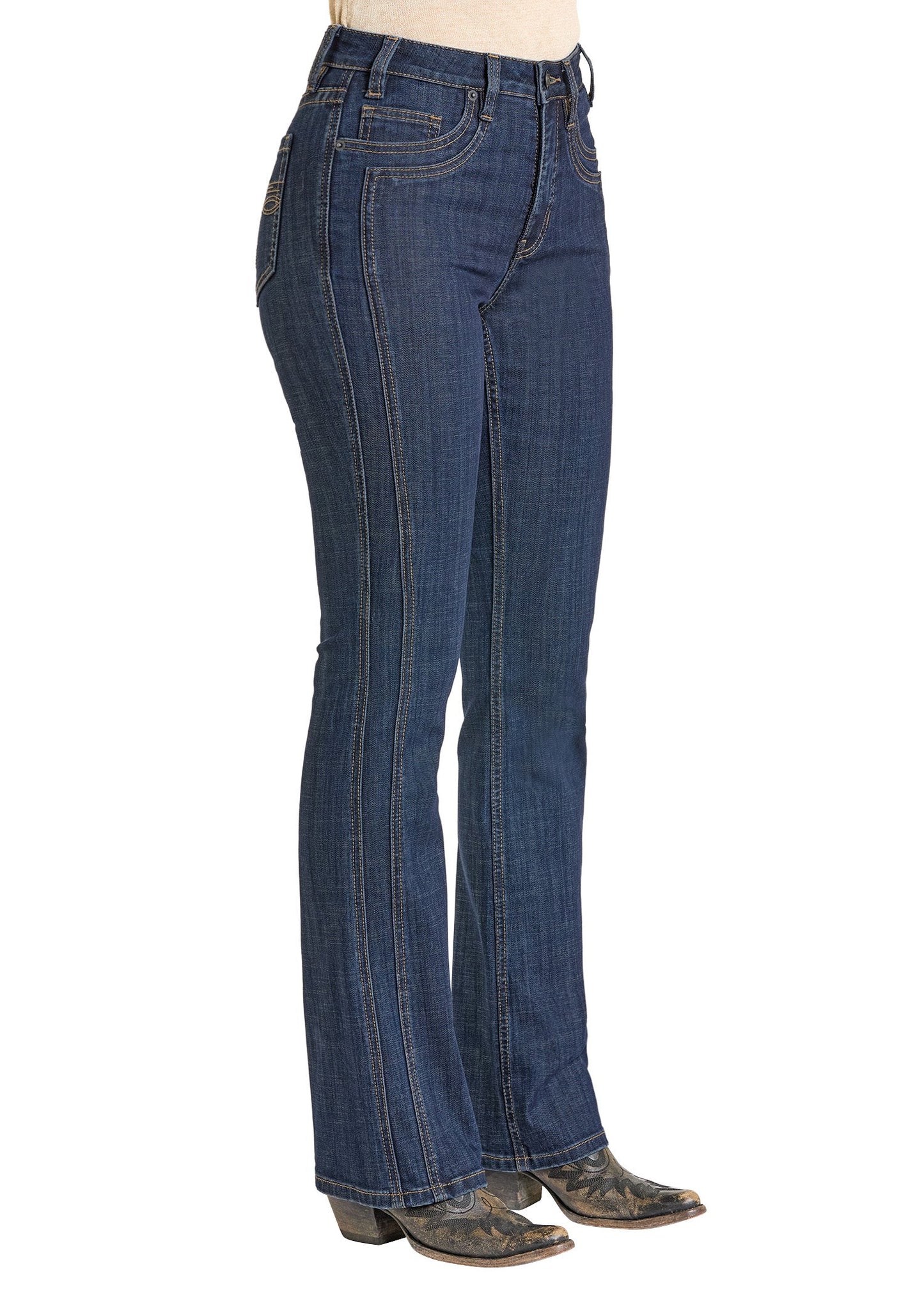 Front Detail High Rise Boot Cut Jeans Rock & Roll Denim for Women