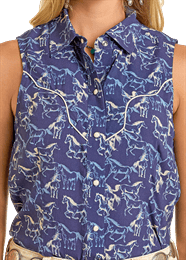 Blue horse print sleeveless shirt