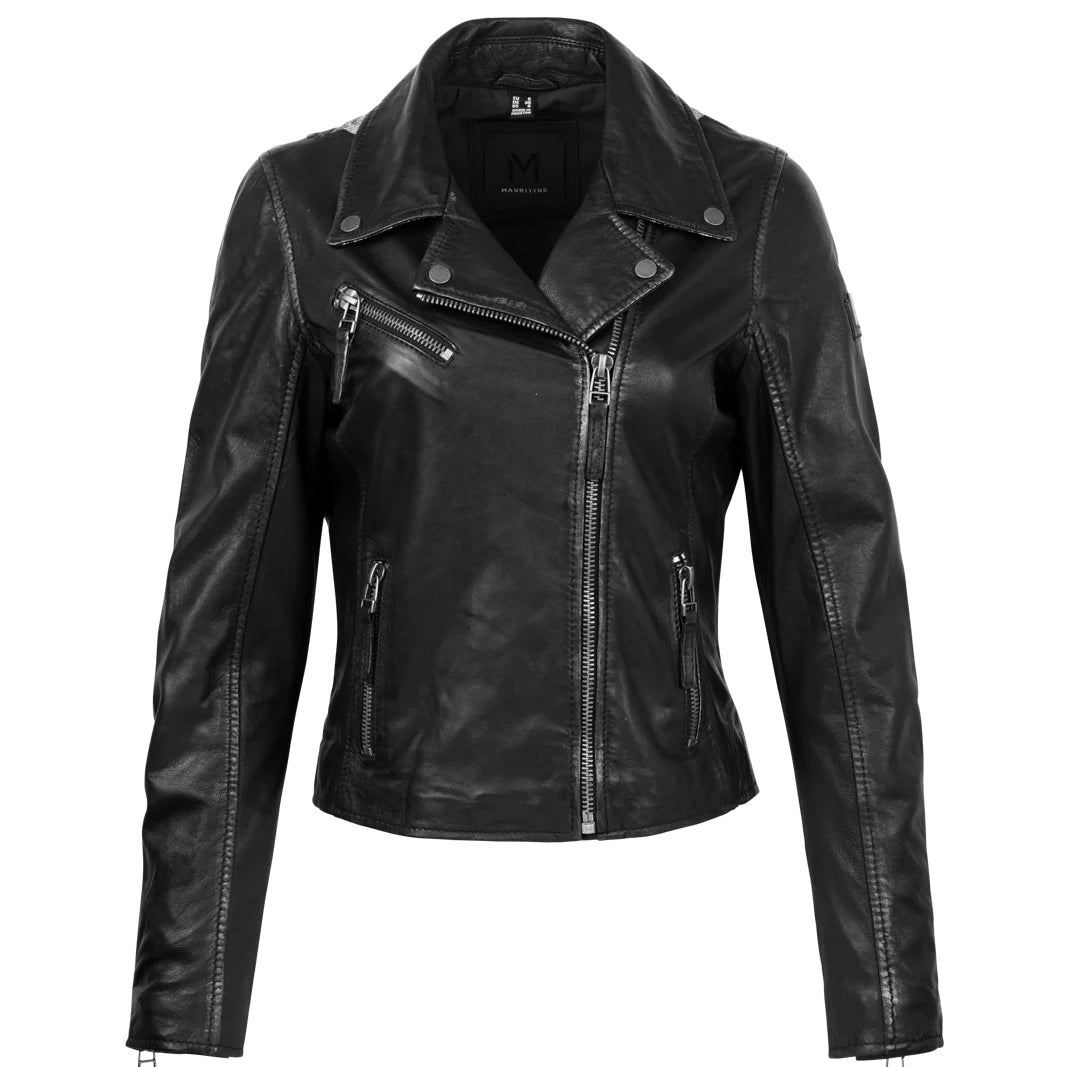 Christy Star Leather Jacket by Mauritius in Vintage Black