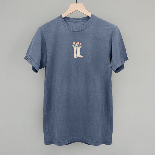 Blue Jean Comfort Colors Tee with Cowboy Boots graphic