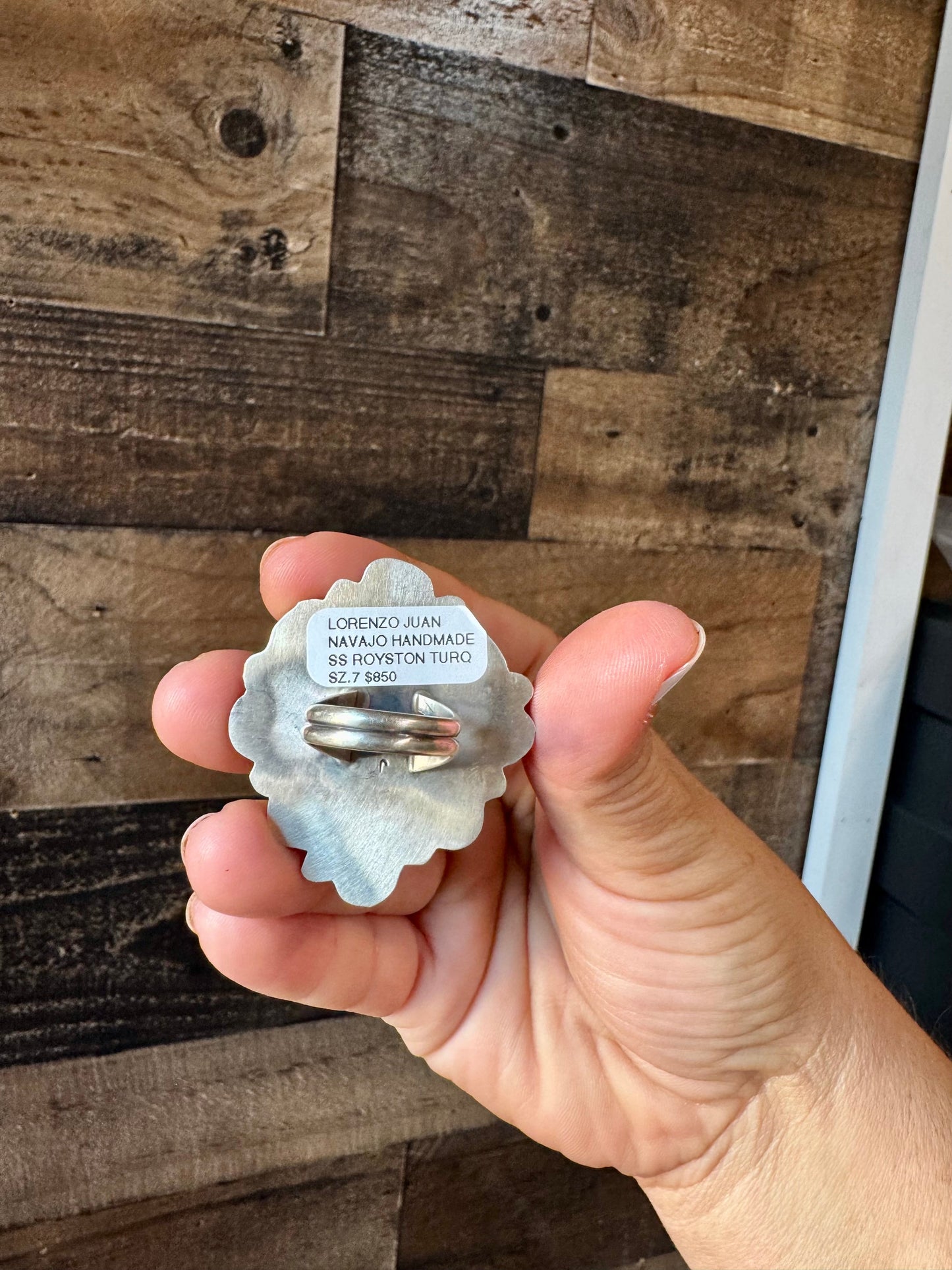 Big flower ring- size 7 1/2- Royston turquoise ring and sterling silver