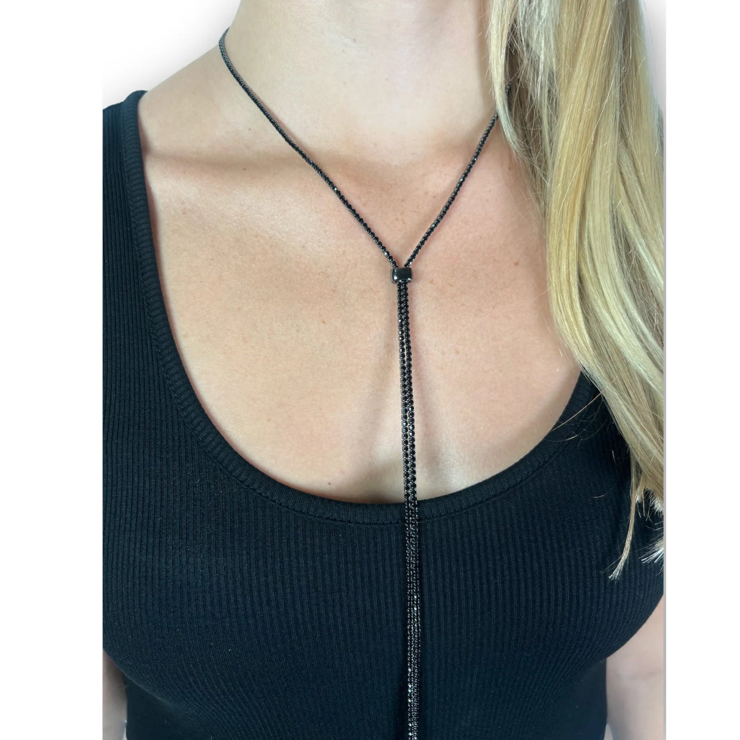 The Lasso Necklace Gunmetal Black Crystal by Daniel Diamond