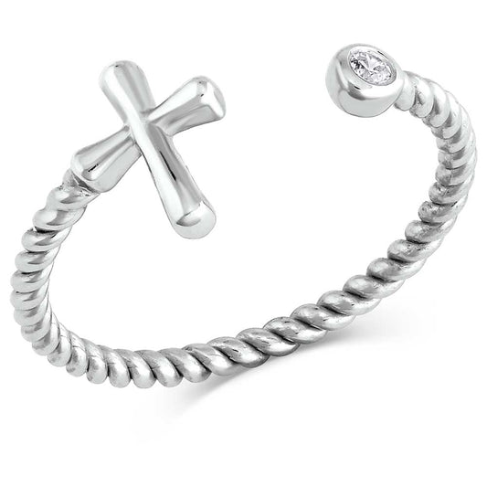 Silver Cross & Diamond Ring