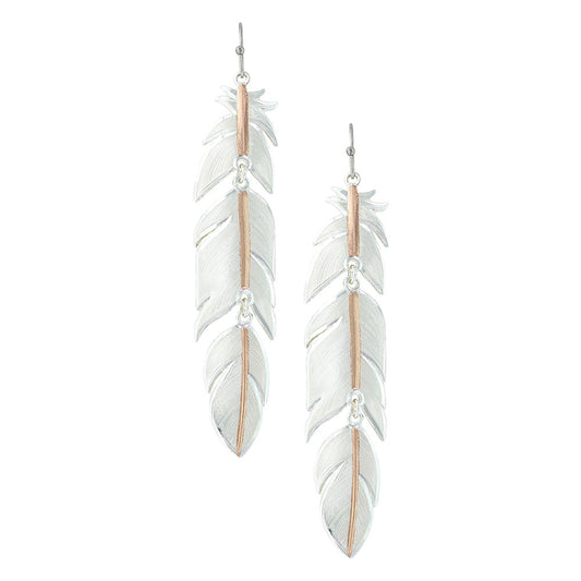 ER1618RG Silver Feather Earrings with Rose Gold Accents