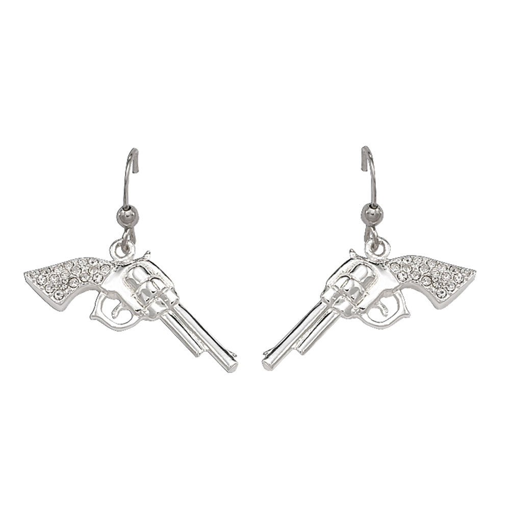ER61242 Silver Pistol Earrings with Crystals