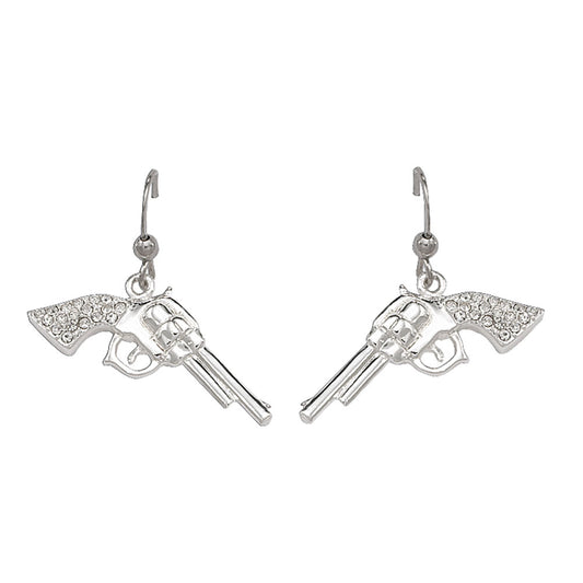 ER61242 Silver Pistol Earrings with Crystals