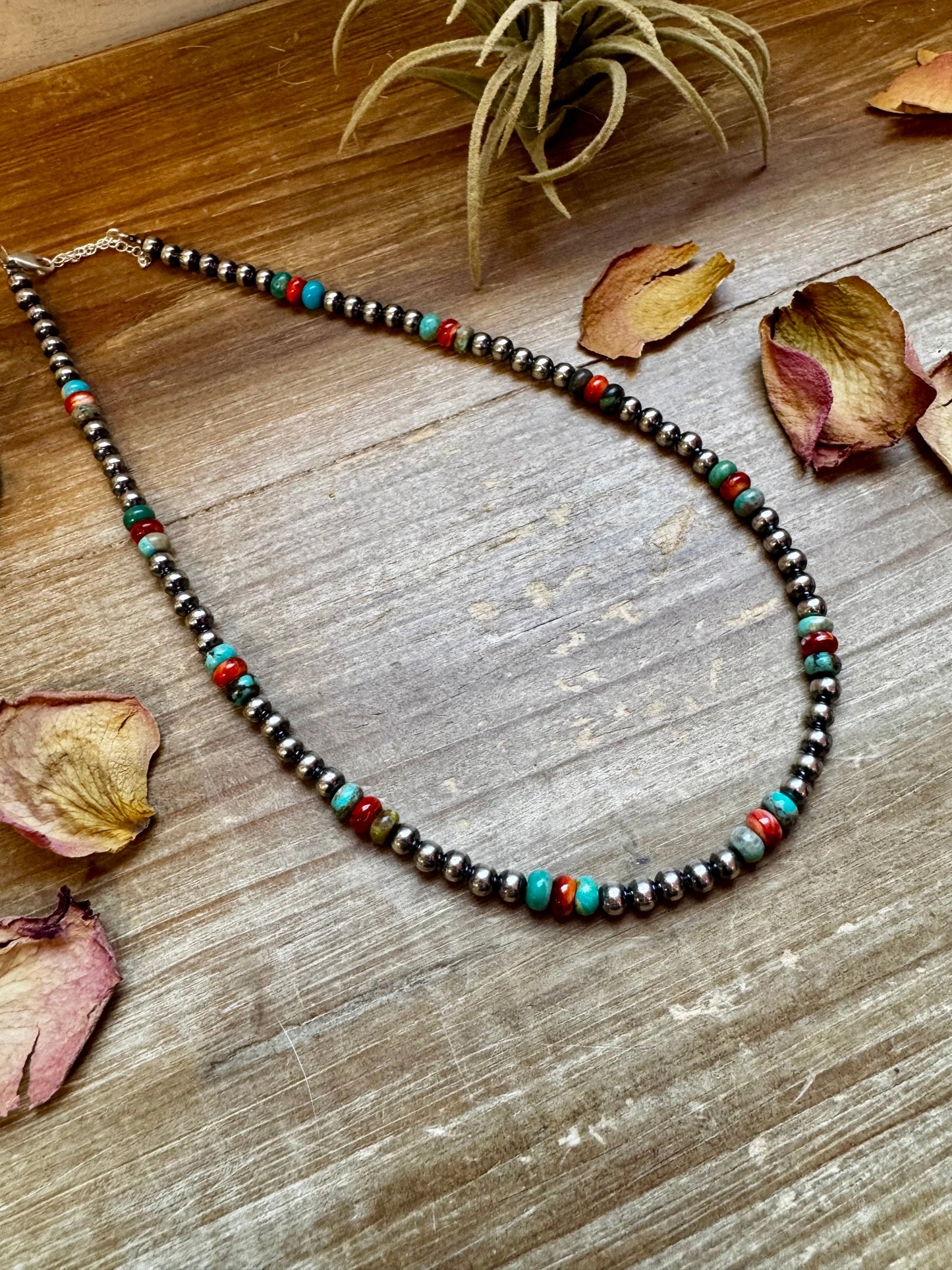 Turquoise & silver beaded necklace FFED3092-A8CB