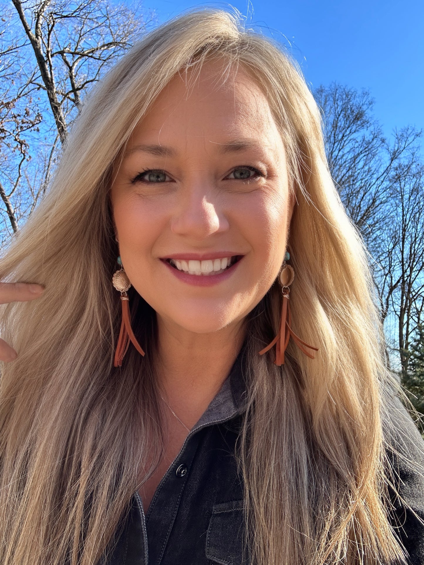 Concho and Turquoise Earrings with Leather Fringe - Quetzal