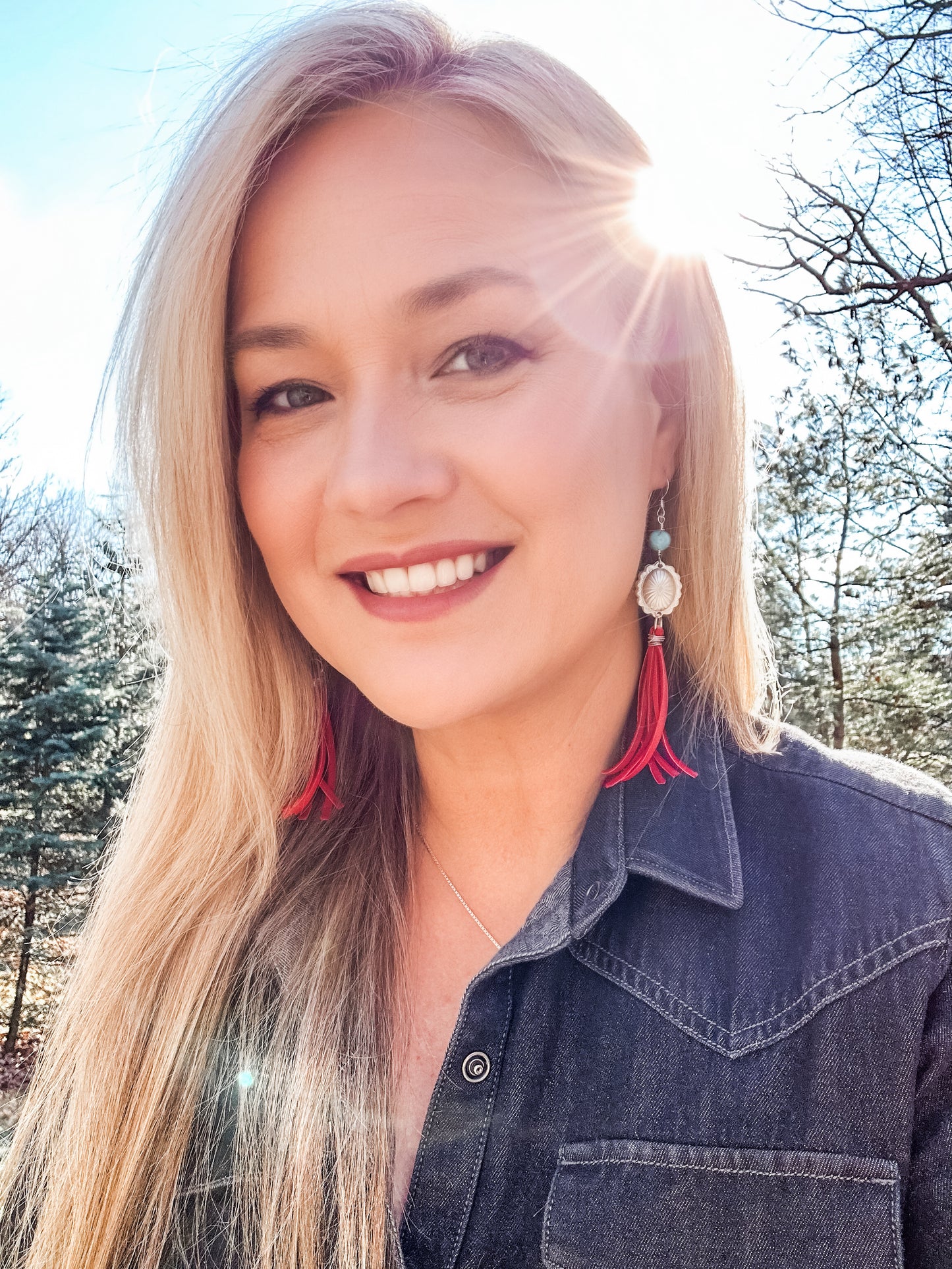 Concho and Turquoise Earrings with Leather Fringe - Quetzal