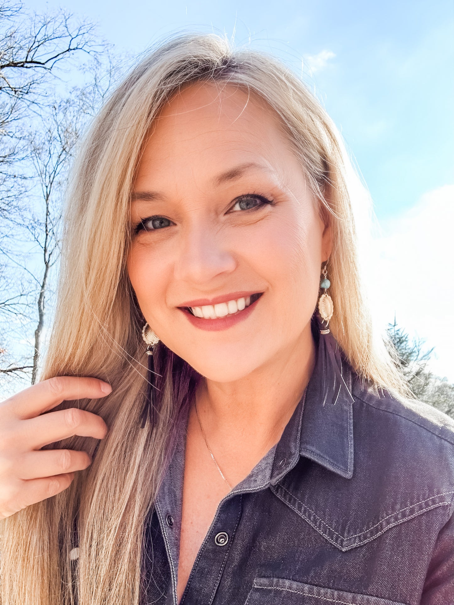 Concho and Turquoise Earrings with Leather Fringe - Quetzal