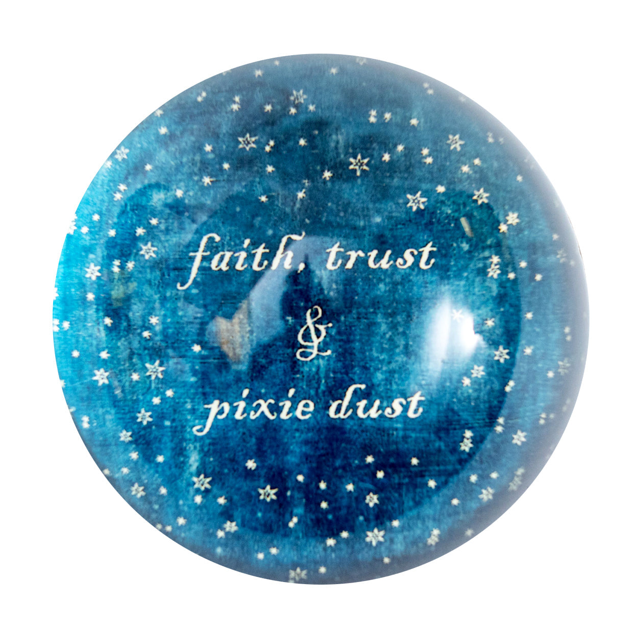 Faith, trust & pixie dust paperweight with starry design.