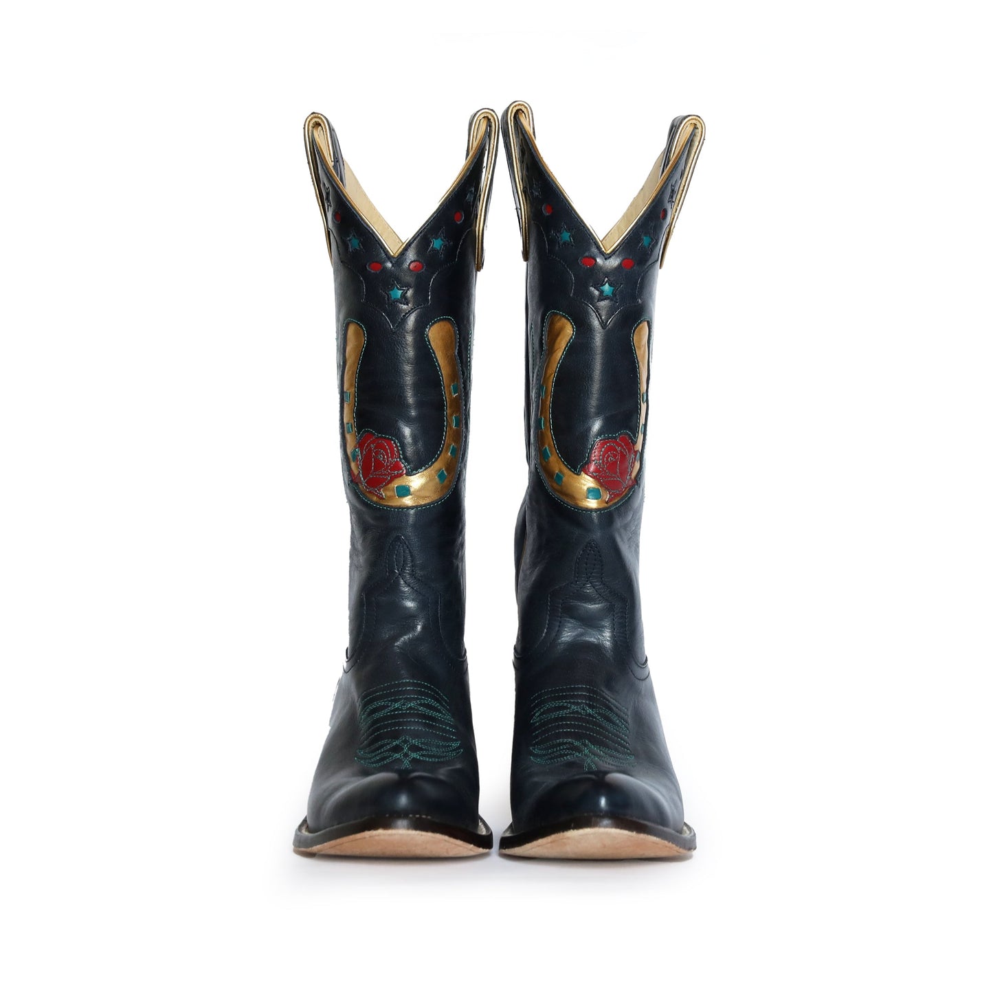 Black cowboy boots with floral and horseshoe design