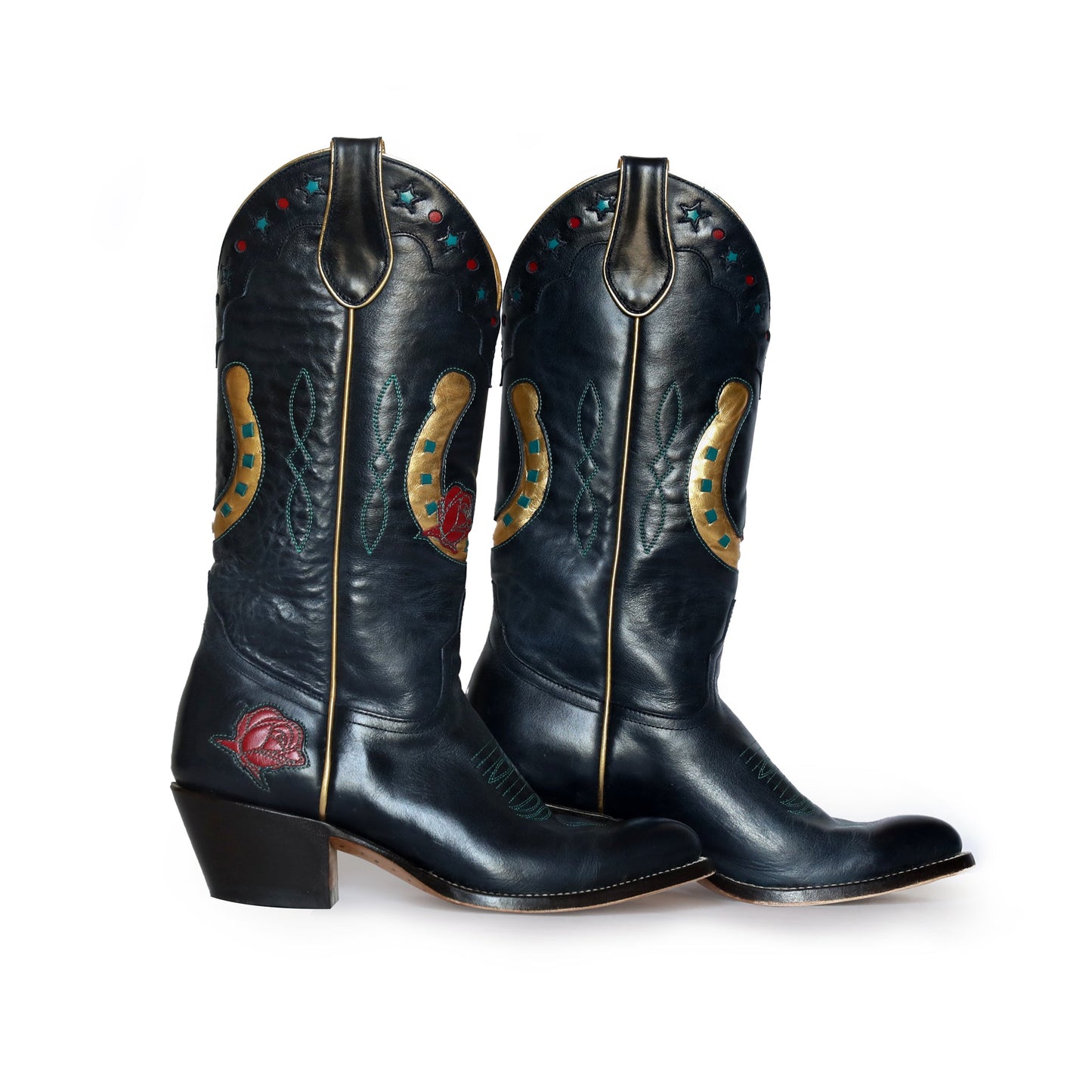 Black cowboy boots with floral & horseshoe details