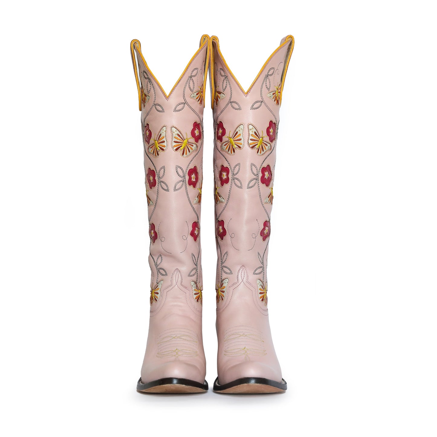 Pink floral embroidered cowboy boots