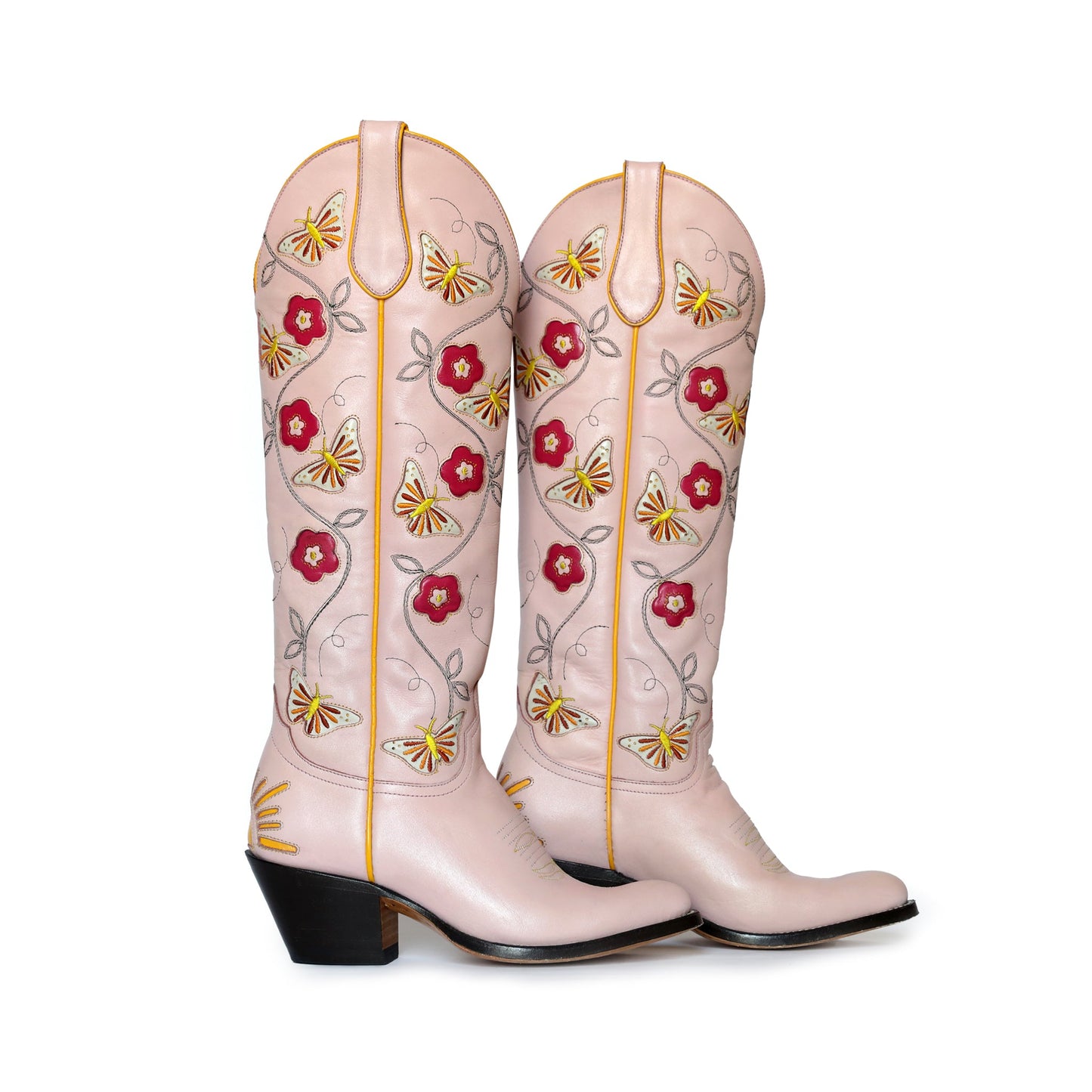 Pink Fraulein Boot cowboy boots with floral embroidery