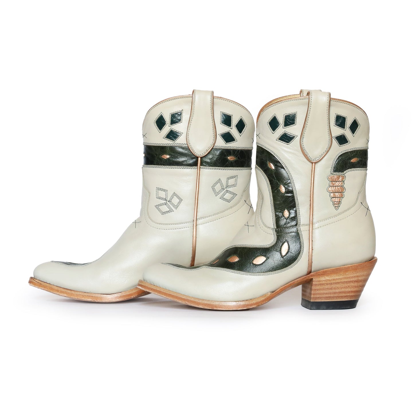 White & green patterned cowboy boots