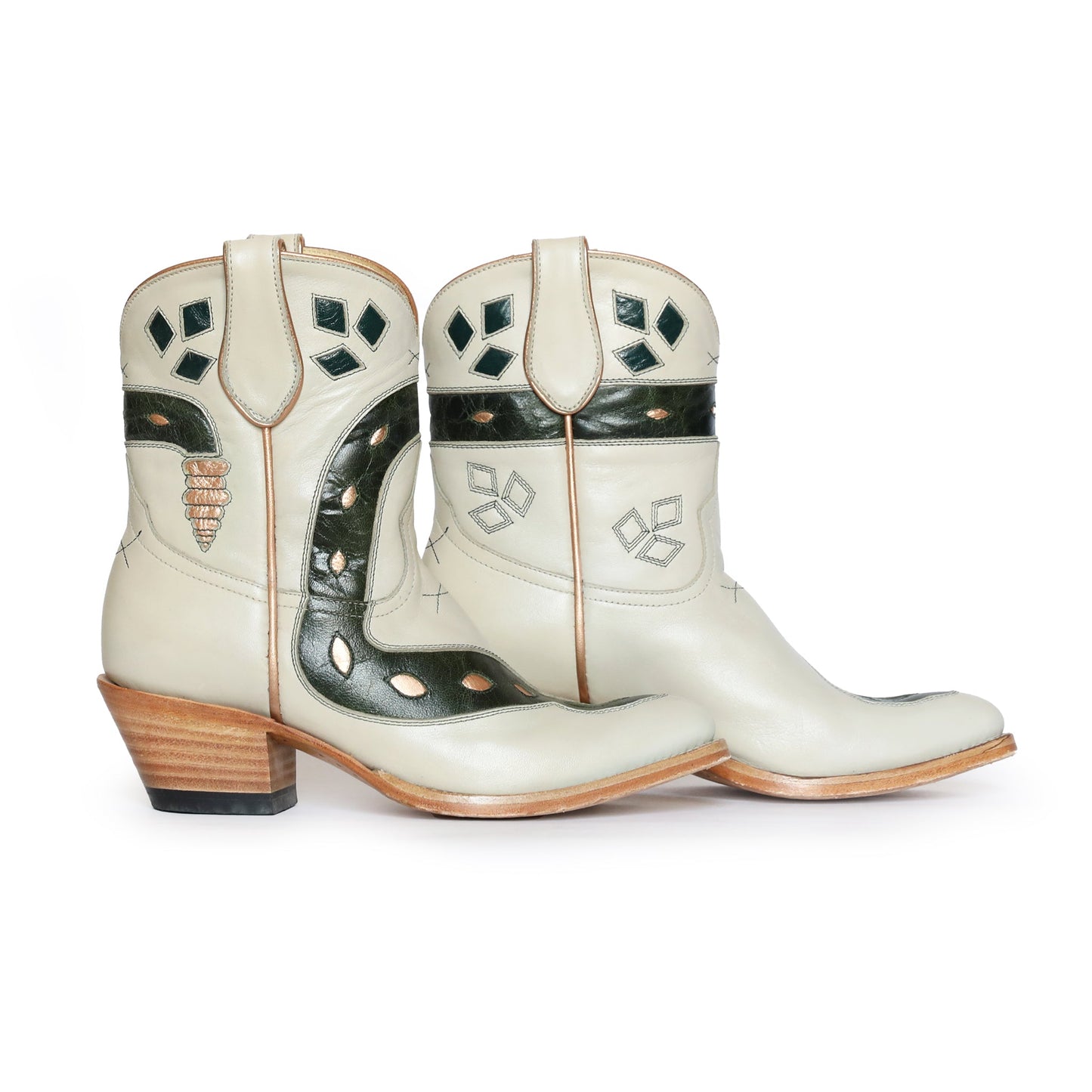 Cream & Green Cowboy Boots