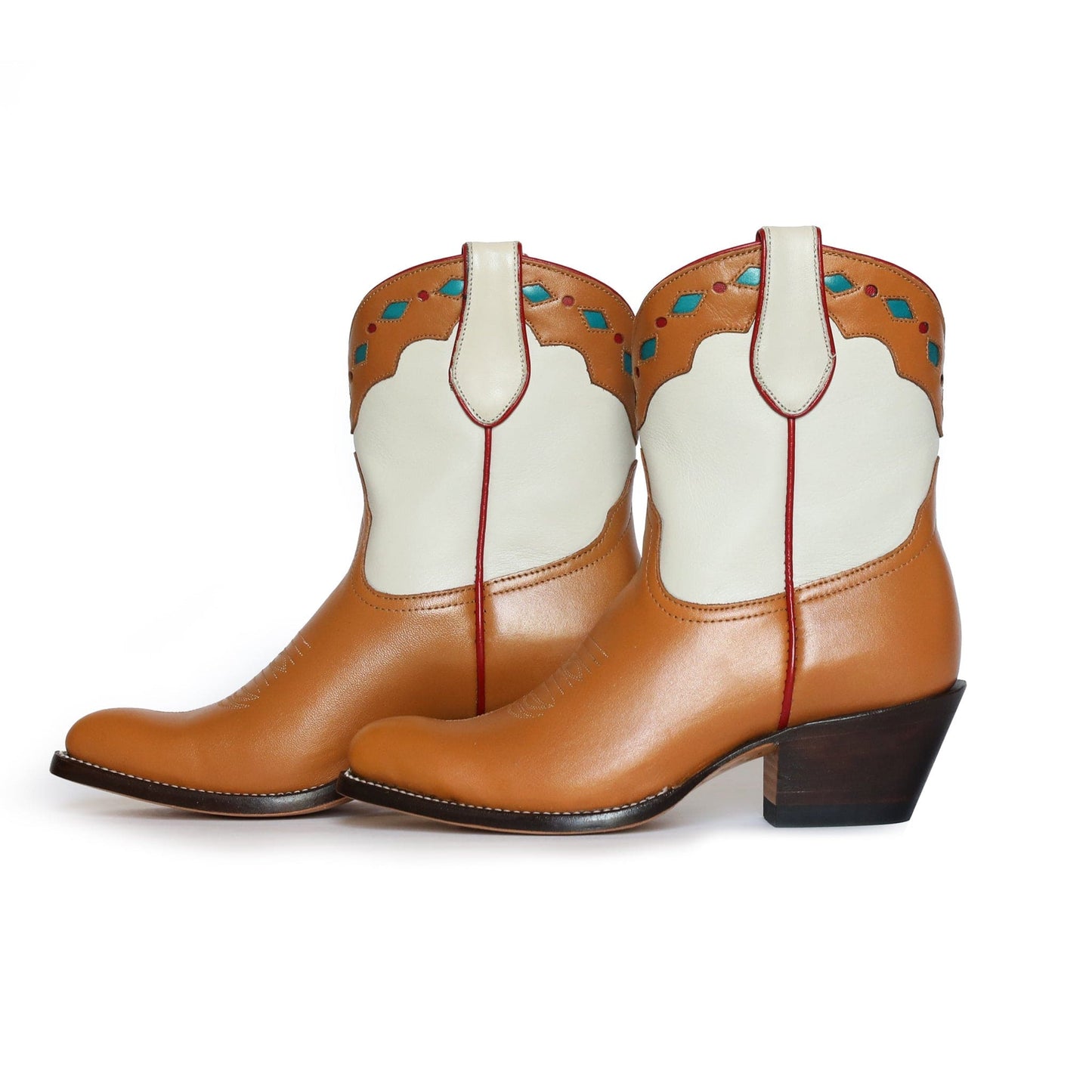 Brown & white leather cowboy boots