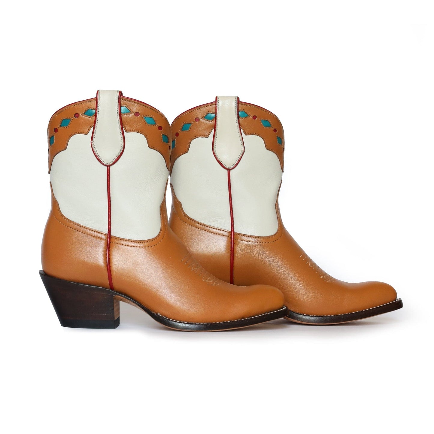Fraulein-Boot_5-D, brown leather cowboy boots with white accents