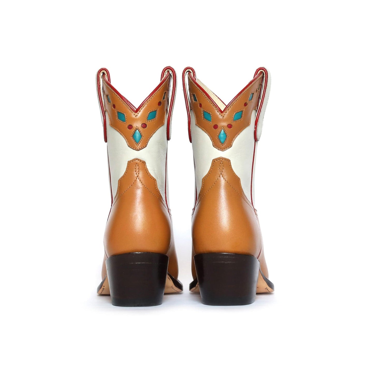 Tan, white, and turquoise cowboy boots