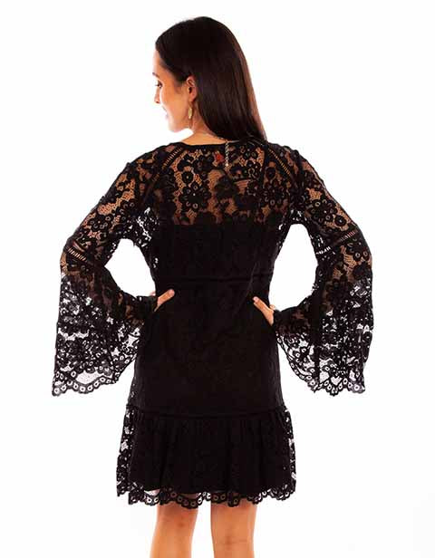 HC557-BLK Black Lace Dress - Back View