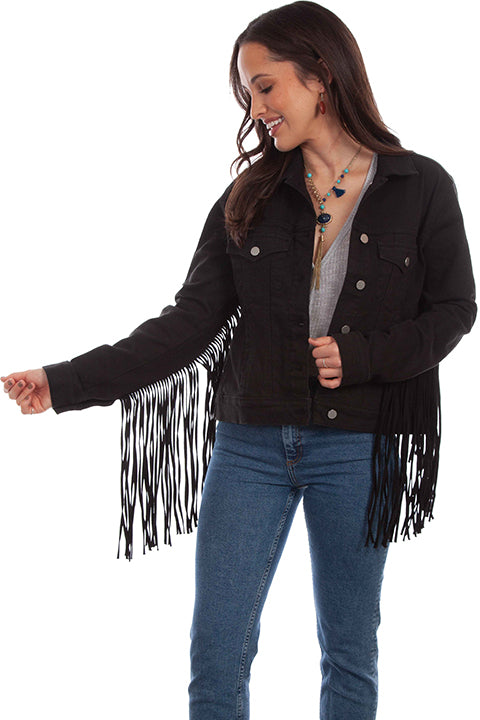HC711-BLK Black Fringe Denim Jacket