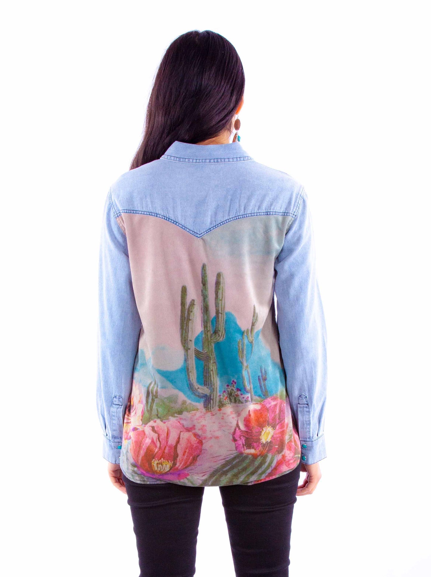 HC901-DEN-BK denim shirt with desert scene back.
