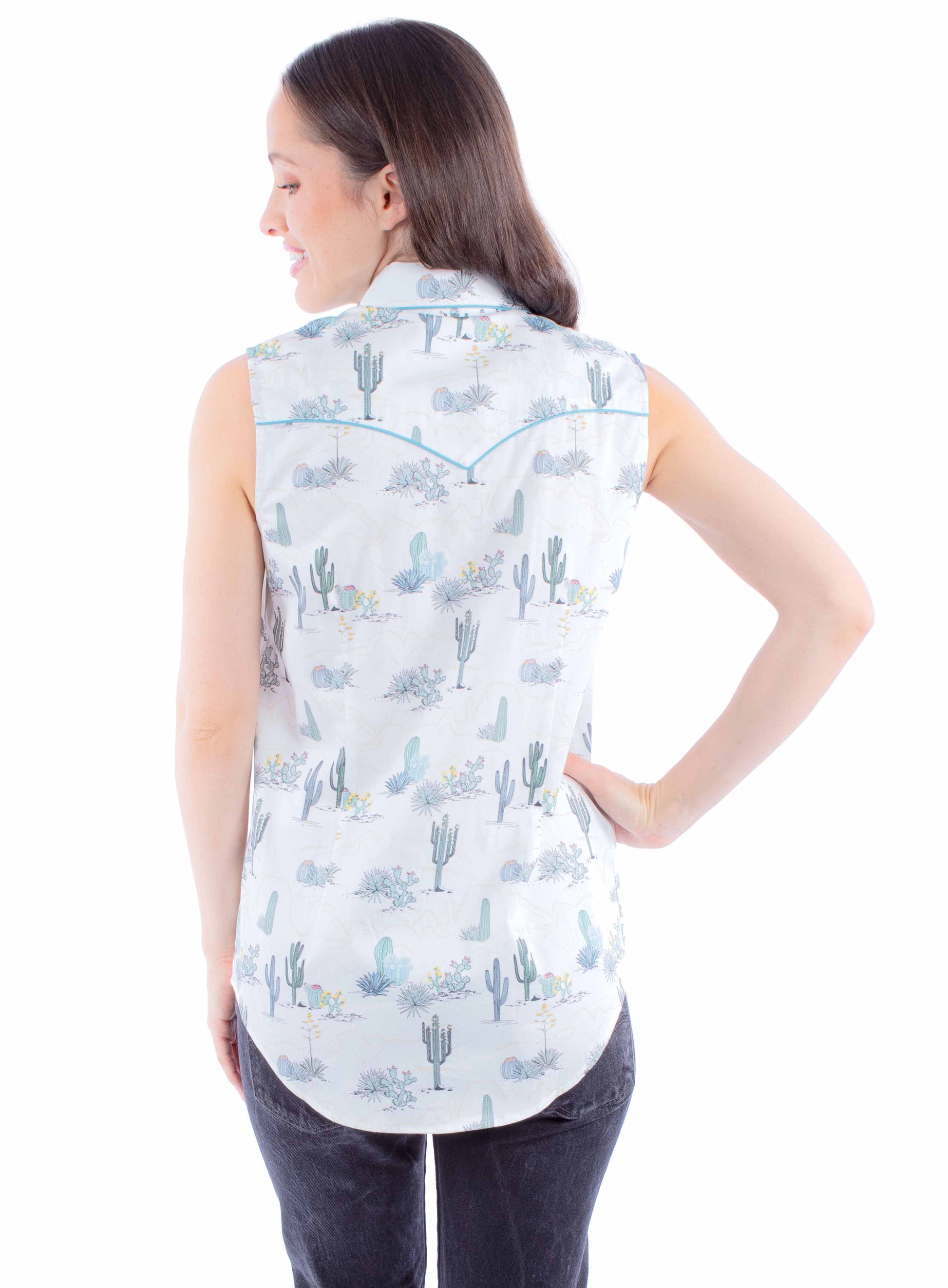 HC935-WHT-BK sleeveless cactus shirt