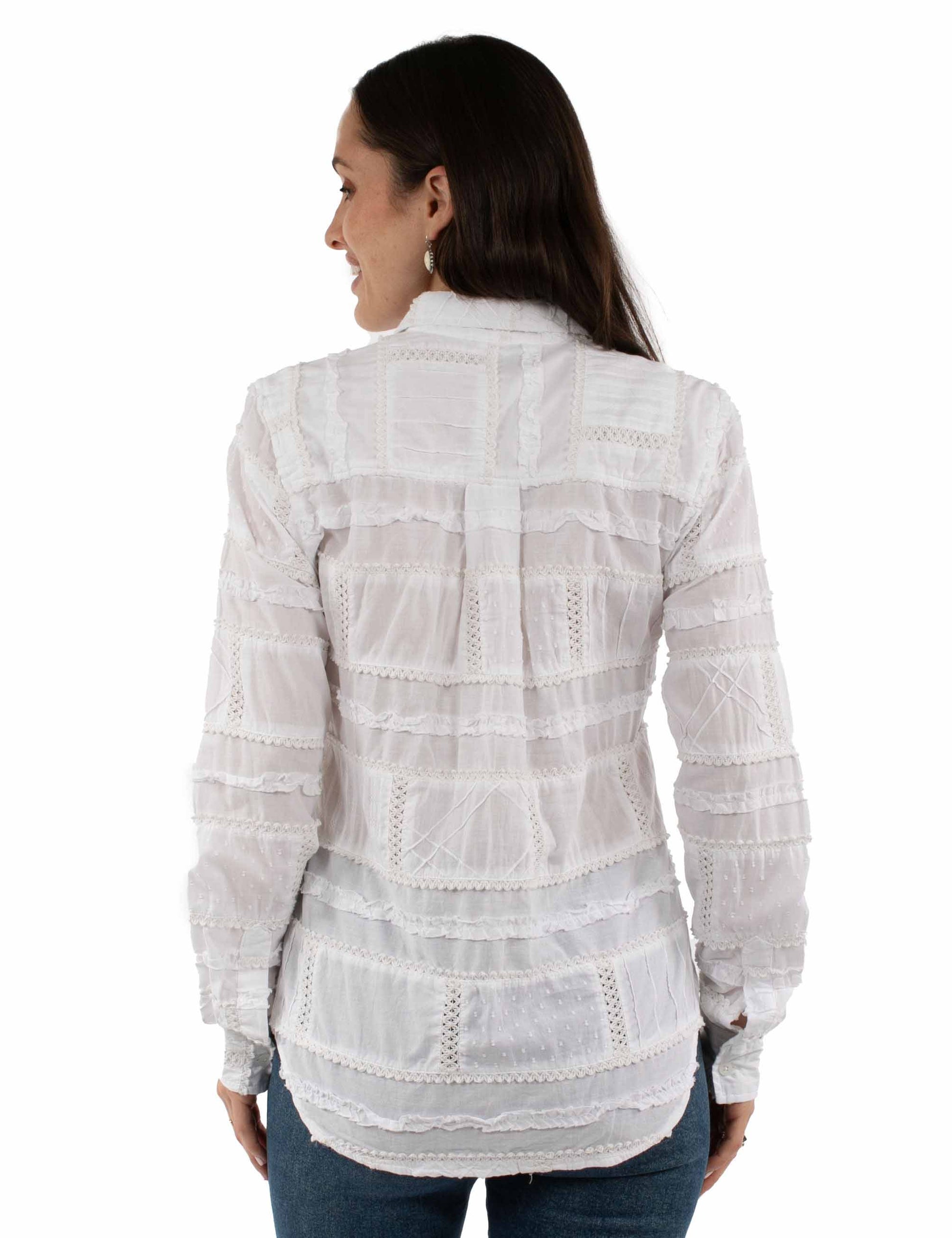HC953-WHT-BK white lace back shirt