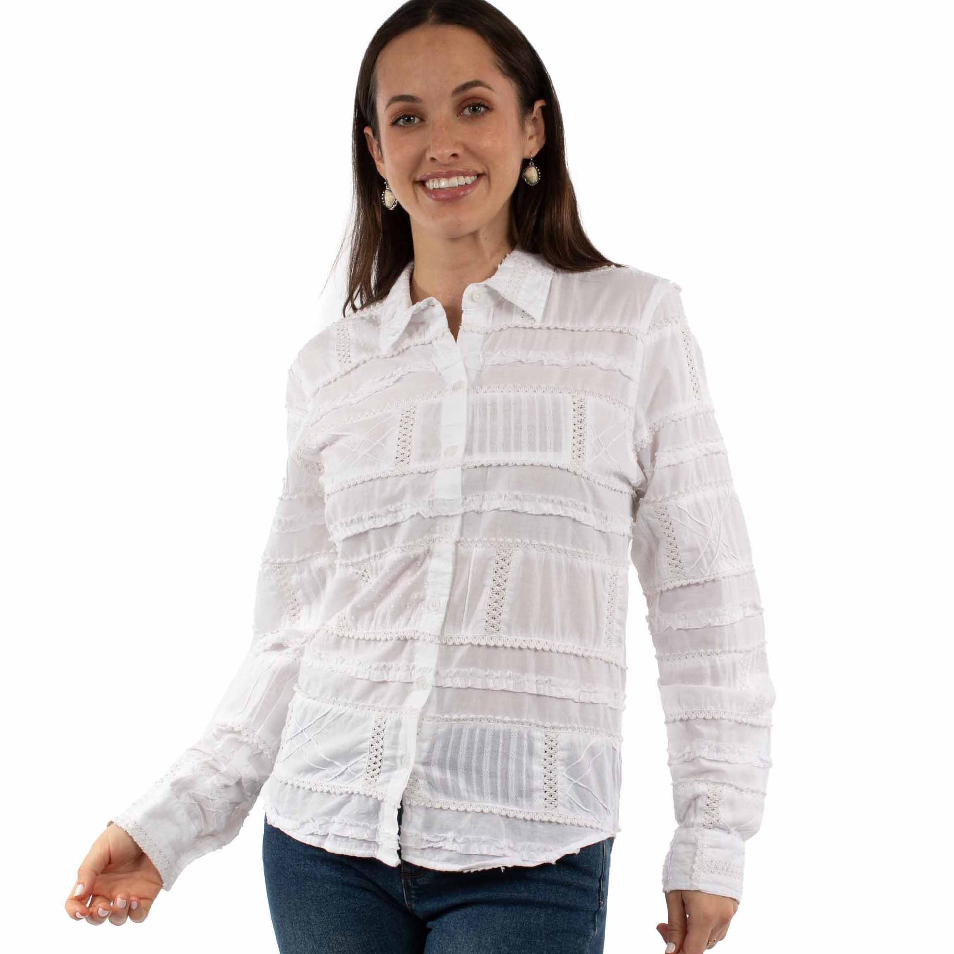 HC953-WHT White Embroidered Blouse