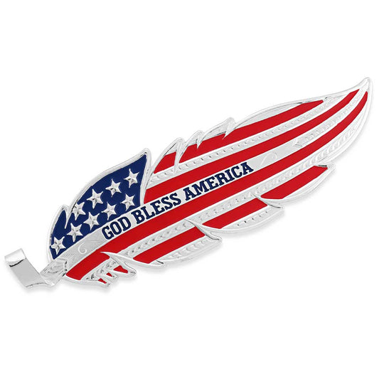 God Bless America feather flag pin